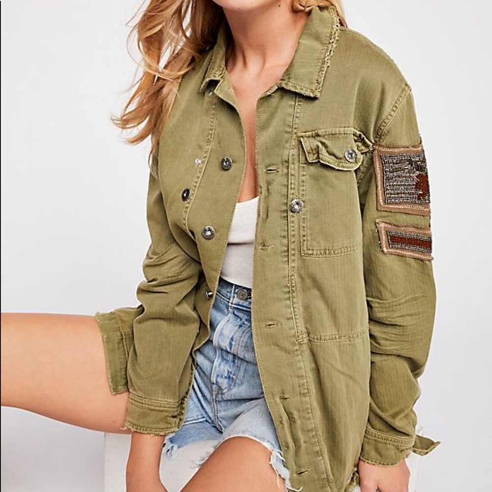 Free People Embellished Military Shirt Jacket